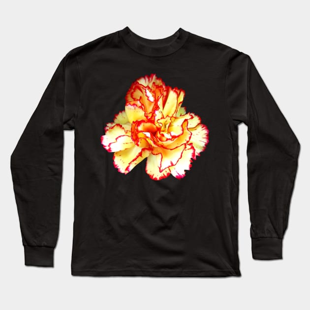 Carnations - Red-Tipped Yellow Carnation Closeup Long Sleeve T-Shirt by SusanSavad